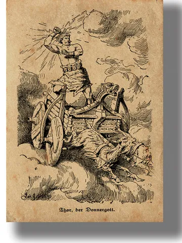 The god of Thunder Thor with the hammer Mjolnir on a chariot drawn by goats. $21.00