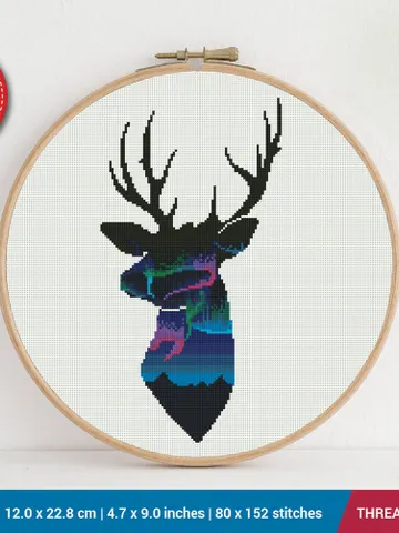 Deer Silhouette Northern Lights Cross stitch pattern | Embroidery Pattern | Instant Download | Embroidery Designs $6.80