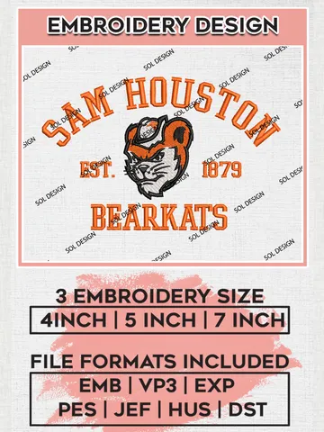 Sam Houston Bearkats Est 1879 Embroidery Designs, NCAA Sam Houston Bearkats Team Embroidery, NCAA Team Logo, 3 sizes, Machine embroidery Files, Digital Download $6.99