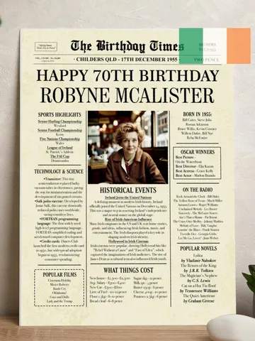70th birthday NEWSPAPER, 70th birthday Ireland, 70th birthday gift for men or woman, 70th birthday poster, 70th birthday decor for ireland $15.00