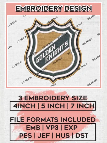 NHL Golden Knights Logo Embroidery Designs, NHL Vegas Golden Knights Team Logo Embroidery, Hockey Team Logo Emb Files, NHL Vegas Machine embroidery Files, Digital Download $6.99