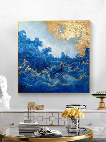 Abstract Gold leaf Oil Painting on Canvas, Original Blue Painting, Large Wall Art, Custom Painting, Living room Office Wall Art, Home Deocr $101.13