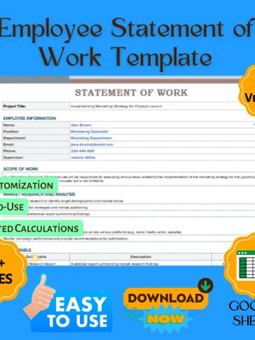 Employee Statement of Work Template | Job Scope Document & Work Agreement Form | Google Sheets SOW Template $6.90