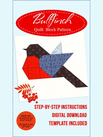 Bullfinch Patchwork Quilt Block Pattern PDF For Beginners Detailed Master Class, Step-by-Step Instructions, How to Sew $5.00