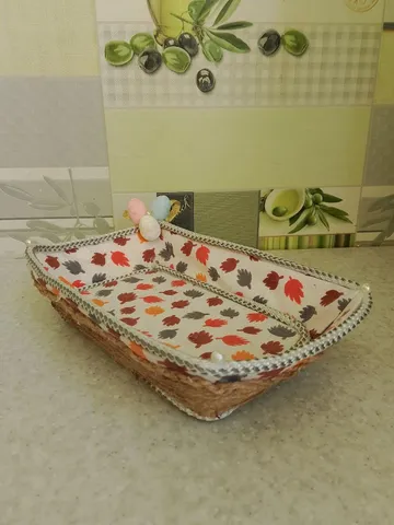 Handmade Jute Fruit Basket – Eco-Friendly Rustic Decor, Autumn-Inspired Bowl with Beads, Farmhouse Kitchen Centerpiece