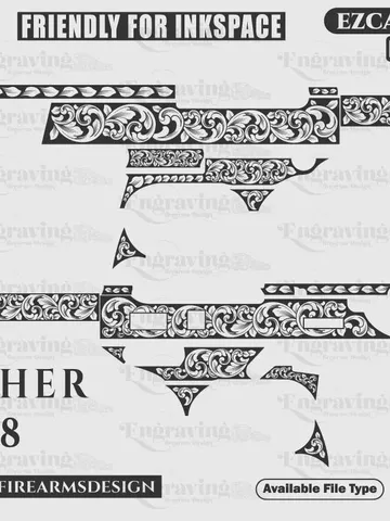 Walther P38 Scroll Design Svg,lasercut,laserengraving,fiberlaser,engravingfiles,laserpattern,engravingdesign,engravingpattern,metalart $59.99