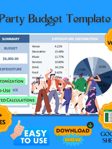 Party Budget Template, Editable Google Sheets Digital Download, Event Cost Tracker, Celebration Expense Planner $8.26