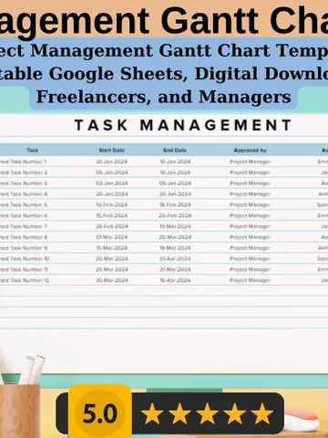 Project Management Gantt Chart Template | Editable Google Sheets, Digital Download, Easy-to-Use for Planners, Freelancers & Managers $5.46