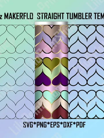 Heart tangram for 30oz tumbler template svg + outline for Straight skinny Makerflo, Valentines Day tumbler cut file. Instant download $2.71