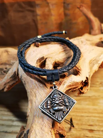 Gandhanra Antique Tibetan Buddhist Amulet,Garuda-the Four Dignities(Garuda,Tiger,Dragon,Lion),Buddhist Talisman,Inlaid with Sliver $39.99
