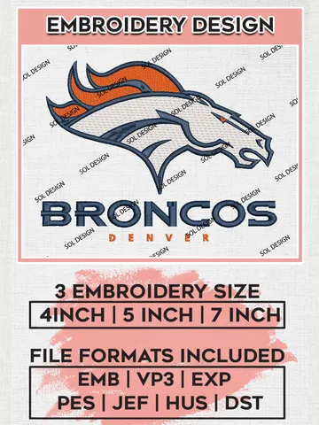 NFL Denver Broncos Embroidery Design Files, NFL Broncos Embroidery Designs, NFL Embroidery Designs, NFL Denver Broncos Machine Embroidery Design, Digital Download $6.99