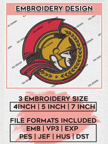 NHL Ottawa Senators Team Head Mascot Logo Embroidery Design, NHL Ottawa Senators Logo Embroidery Files, Hockey Team Machine Embroidery, Machine Embroidery Design