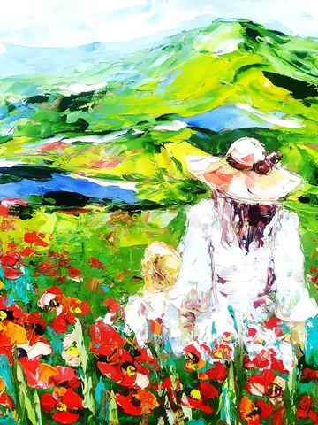 California Painting Poppy Original Art Oil Impasto Painting Red Flower Wall Art Girl Italy Small Art 8 х 8 $80.00