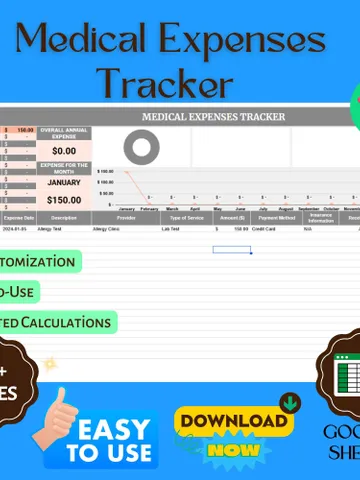 Medical Expenses Tracker Template, Editable Google Sheets, Digital Download for Health Expense Management & Budgeting $5.46