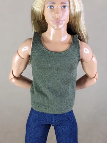Olive tank top for 12 inch fashion male dolls $15.00