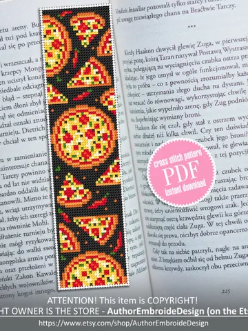 Pizza bookmark cross stitch pattern PDF download Simple handmade bookmark digital PDF, Fast food cross stitch chart, Pizza lover gift #B127 $4.40
