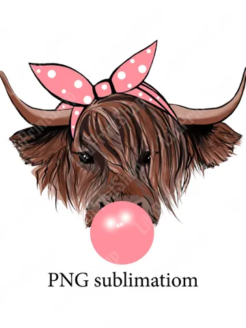Highland cow png Highland cow clipart Highland cow bubble gum Cow pink bandana clipart, Cute heifer png Hand Drawn Cow Sublimation designs $4.06