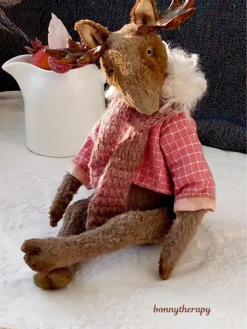 Teddy moose, cuddly plush elk in teddy style 6.6 inches sitting. $87.00