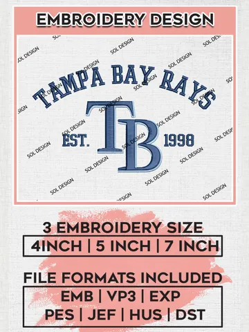 MLB Tampa Bay Rays Team Est Logo Embroidery Design, MLB Team Embroidery files, Tampa Bay Rays Baseball Team, Rays Team, Digital Download $6.99