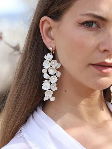 AVRIL , Delicate Pocelain Flowers and Leaves Boho Statement Wedding Earrings, Floral Bohemian Bridal Earrings, Leaf Wedding Earrings $177.00