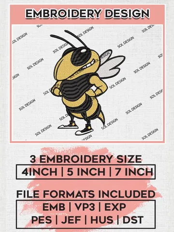 NCAA Georgia Tech Yellow Jackets Mascot Logo Machine Embroidery Design, NCAA Georgia Tech Yellow Jackets Embroidery Design Design files, NCAA Team Embroidery Designs, NCAA Machine Embroidery Designs, Digital Download $6.99
