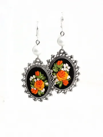 Regencycore orange flower pearl earrings dangle Victorian cameo rose earrings lever back Ukrainian jewelry seller