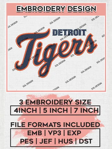 Detroit Tigers MLB Wordmark Logo Embroidery Files, MLB Detroit Tigers Team Embroidery, NCAA Teams, 3 sizes, MLB Machine embroidery designs, Digital Download $6.99