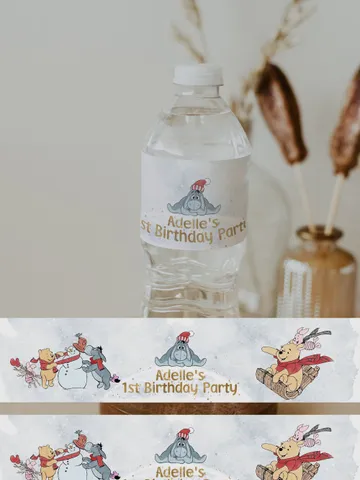 Editable Water Bottle Label Hundred Acre Wood First Birthday party water bottle label; Winnie the Pooh Party; Classic Pooh Birthday ;xpooh1 $10.45
