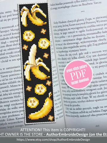 Bookmark banana cross stitch pattern PDF Tropical fruit cross stitch chart, Digital bookmark pattern instant download, Banana design #B141 $4.40