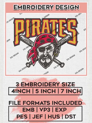 Pittsburgh Pirates Logo Embroidery Designs, MLB Pittsburgh Pirates Embroidery Design, MLB Embroidery Design Files, MLB Logo, 3 sizes, Machine embroidery Files, Digital Download $6.99