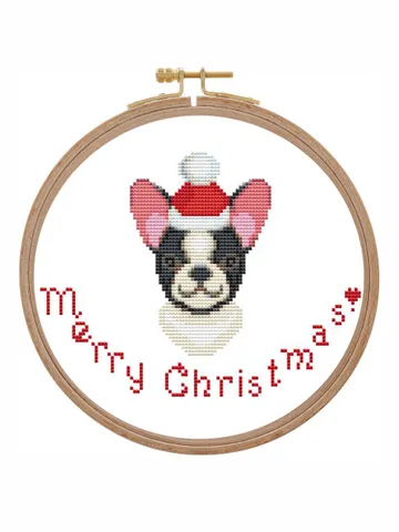 Christmas Boston terrier cross stitch pattern modern Small dog cross stitch Christmas card Xstitch ornament counted