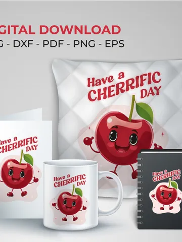 Cute Cherry Character Design, Have a Cherrific Day, Gift Cut Files, Sublimation Design, Trendy Cute and Groovy Aesthetic Design for T-shirt $3.49