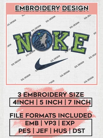 Nike Minnesota Timberwolves Machine Embroidery Designs, NBA Minnesota Timberwolves Embroidery Design Files, NBA Timberwolves Logo, NBA Machine Embroidery Designs, NBA Embroidery Designs, Digital Download