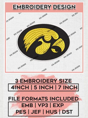 NCAA Iowa Hawkeyes Football Team Mascot Logo Machine Embroidery Design, NCAA Iowa Hawkeyes Team Design Design files, NCAA Team Embroidery Designs, NCAA Machine Embroidery Designs, Digital Download $6.99