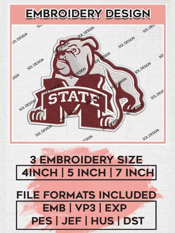 M State Bulldogs Logo Machine Embroidery Design, NCAA Mississippi State Bulldogs Team Design Design files, NCAA Team Embroidery Designs, NCAA Machine Embroidery Designs, Digital Download