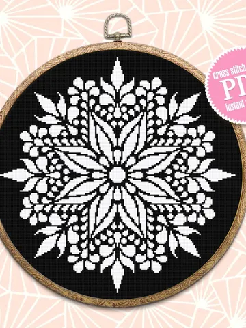 Flower mandala cross stitch pattern download PDF Simple mandala embroidery PDF Monochrome cross stitch chart Modern quick cross stitch #M100 $4.60
