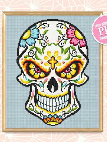 Halloween sugar skull cross stitch pattern download PDF Day of the Dead pattern PDF Mexican skull beginner stitch Flower skull painting #H27 $4.60