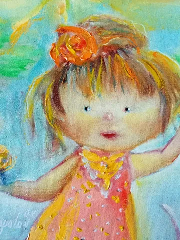 Girl Portrait Painting Impasto Painting Angel Portrait Original Art Naive Style Wall Art Nursery Decor Gift by ArtProkopaloSv $110.00