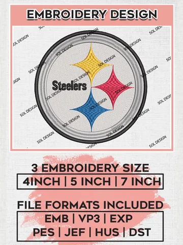 Pittsburgh Steelers Embroidery Designs, NFL Steelers, NFL Embroidery Designs, NFL Pittsburgh Steelers Machine Embroidery Design, Digital Download $6.99