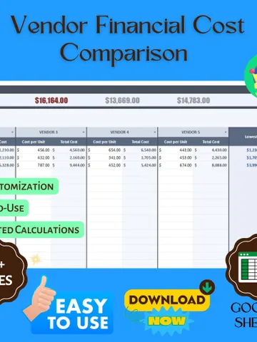 Vendor Financial Cost Comparison Template, Editable Vendor Cost Analysis Tool, Google Sheets Financial Comparison , Vendor Budget Tracker $6.86