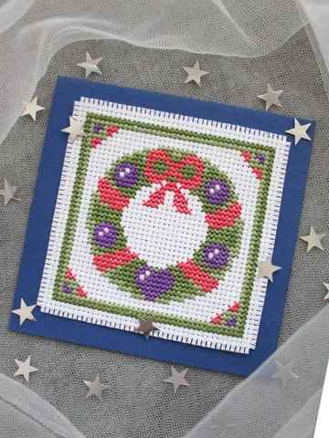 Cross stitch pattern Christmas Wreath, easy chart PDF, holiday card idea $2.50