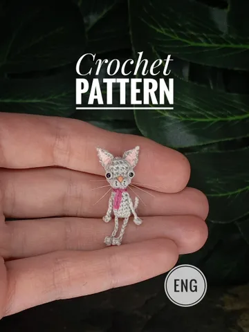 English PDF crochet pattern cat. Crochet miniature pattern. Little cat toy pattern. DIY cute toy. Pattern amigurumi. Micro crochet