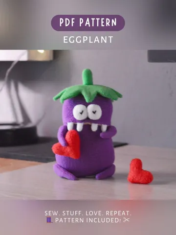 PDF plush sewing pattern – Fleece Eggplant Softie Toy DIY Guide $11.00