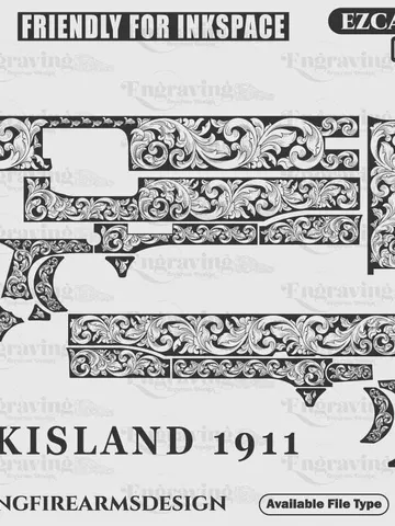 1911 .45 ACP Rockisland Scroll Design Svg,lasercut,laserengraving,engravingfiles,laserpattern,engravingdesign,engravingpattern,metalart $59.99