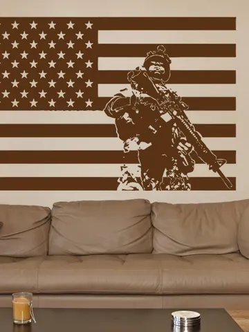 USA flag Wall Decal American Soldier Sticker ik733 $23.99