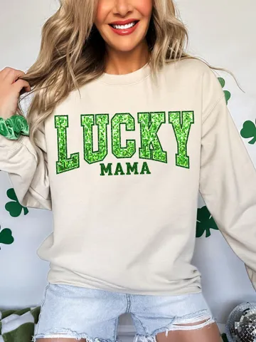Sequin Lucky Mama Varsity PNG, St Patrick's Png, Mom Shirt, Lucky Varsity Png, St Patty's Png | Glitter Sequin | Sparkle Trendy St Patricks $3.34