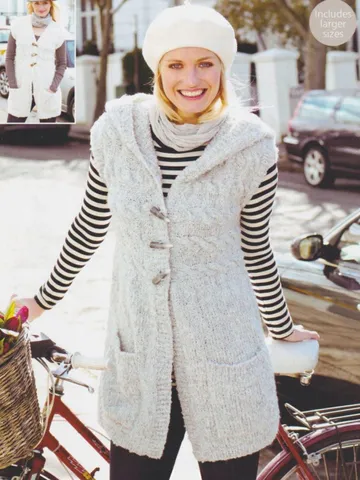Long waistcoat vest knitting pattern sleeveless cardigan aran chunky cardigan hood pattern $6.68