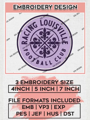 NWSL Racing Louisville FC Logo Embroidery Designs, NWSL Racing Louisville FC Machine Embroidery Design, Football Team Logo Embroidery Files, NWSL Team, 3 sizes, Machine embroidery Files, Digital Download $6.99