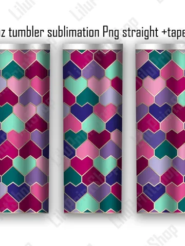 Heart tumbler sublimation design PNG 20oz Skinny Tumbler straight & tapered Valentines Day wrap Heart tangram tumbler wrap instant download $2.98