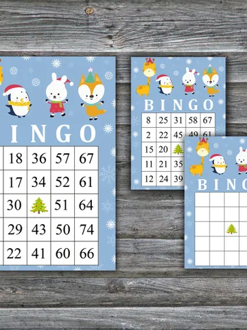 Winter animals bingo game,Christmas bingo game card,Christmas Bingo Printable,Holiday Bingo Cards,INSTANT DOWNLOAD--54 $3.95